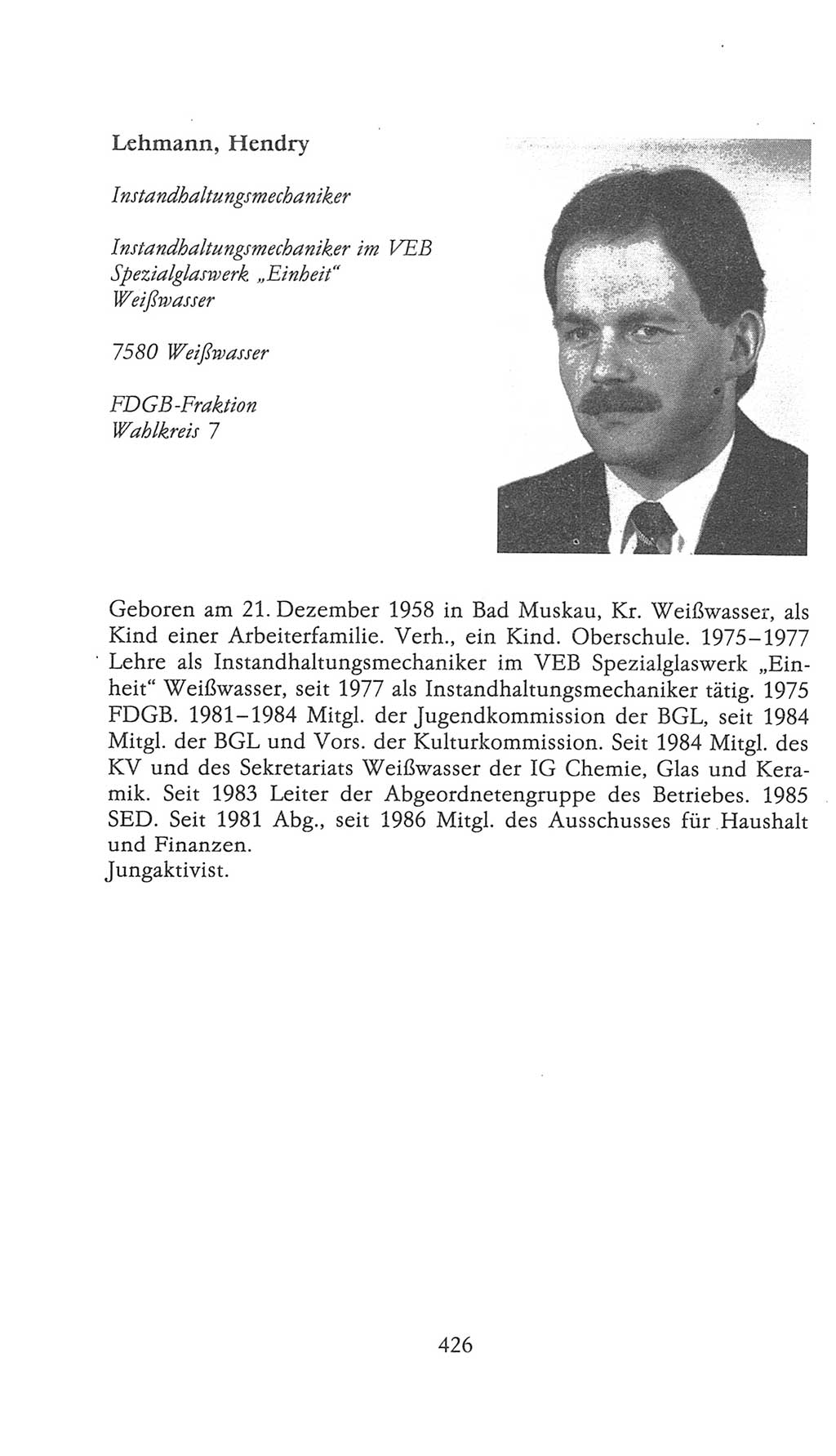 Volkskammer (VK) der Deutschen Demokratischen Republik (DDR), 9. Wahlperiode 1986-1990, Seite 426 (VK. DDR 9. WP. 1986-1990, S. 426)