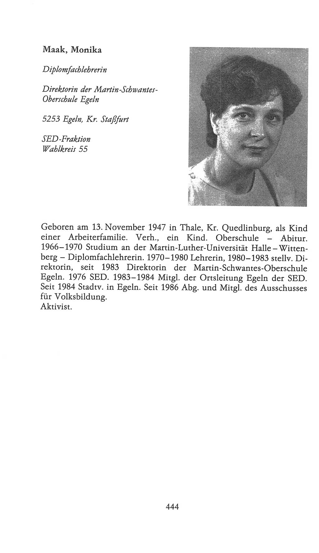 Volkskammer (VK) der Deutschen Demokratischen Republik (DDR), 9. Wahlperiode 1986-1990, Seite 444 (VK. DDR 9. WP. 1986-1990, S. 444)