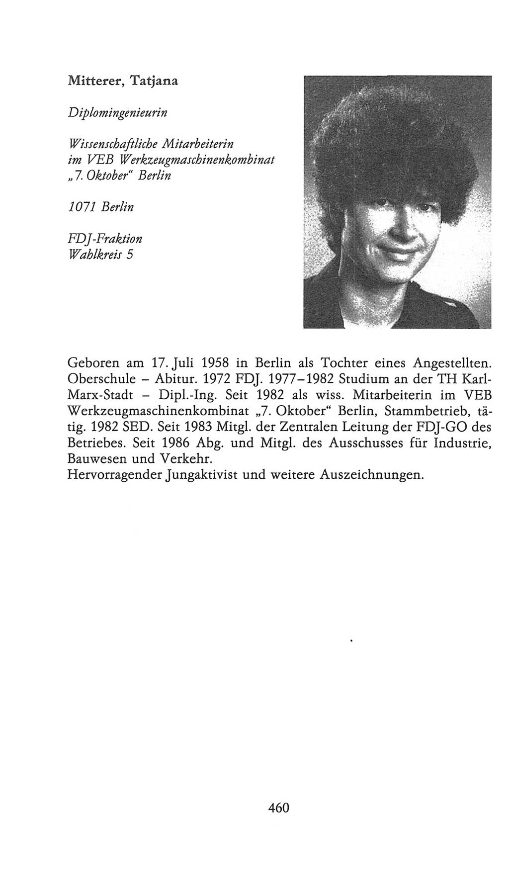 Volkskammer (VK) der Deutschen Demokratischen Republik (DDR), 9. Wahlperiode 1986-1990, Seite 460 (VK. DDR 9. WP. 1986-1990, S. 460)