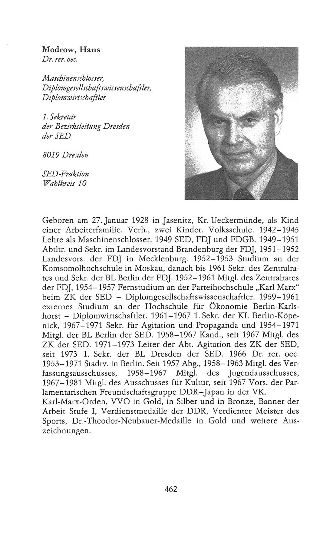 Volkskammer (VK) der Deutschen Demokratischen Republik (DDR), 9. Wahlperiode 1986-1990, Seite 462 (VK. DDR 9. WP. 1986-1990, S. 462)