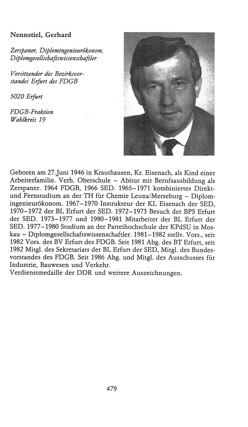 Volkskammer (VK) der Deutschen Demokratischen Republik (DDR), 9. Wahlperiode 1986-1990, Seite 479 (VK. DDR 9. WP. 1986-1990, S. 479)