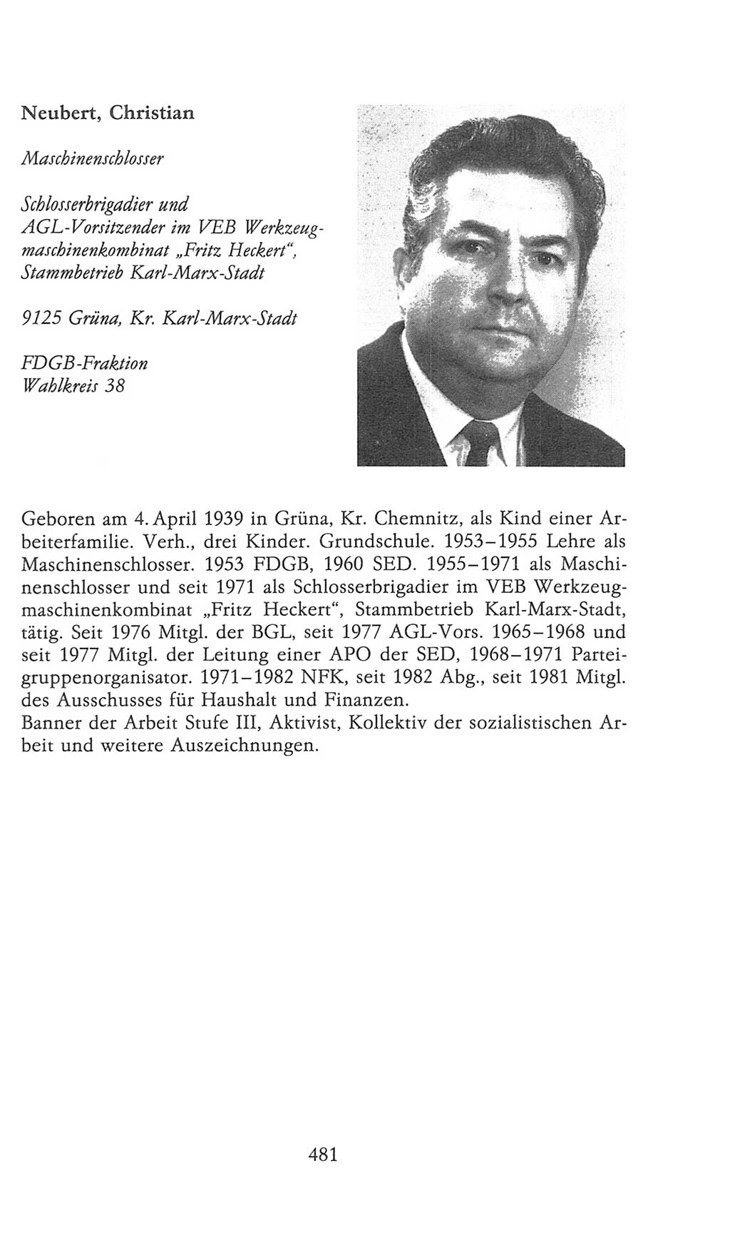 Volkskammer (VK) der Deutschen Demokratischen Republik (DDR), 9. Wahlperiode 1986-1990, Seite 481 (VK. DDR 9. WP. 1986-1990, S. 481)