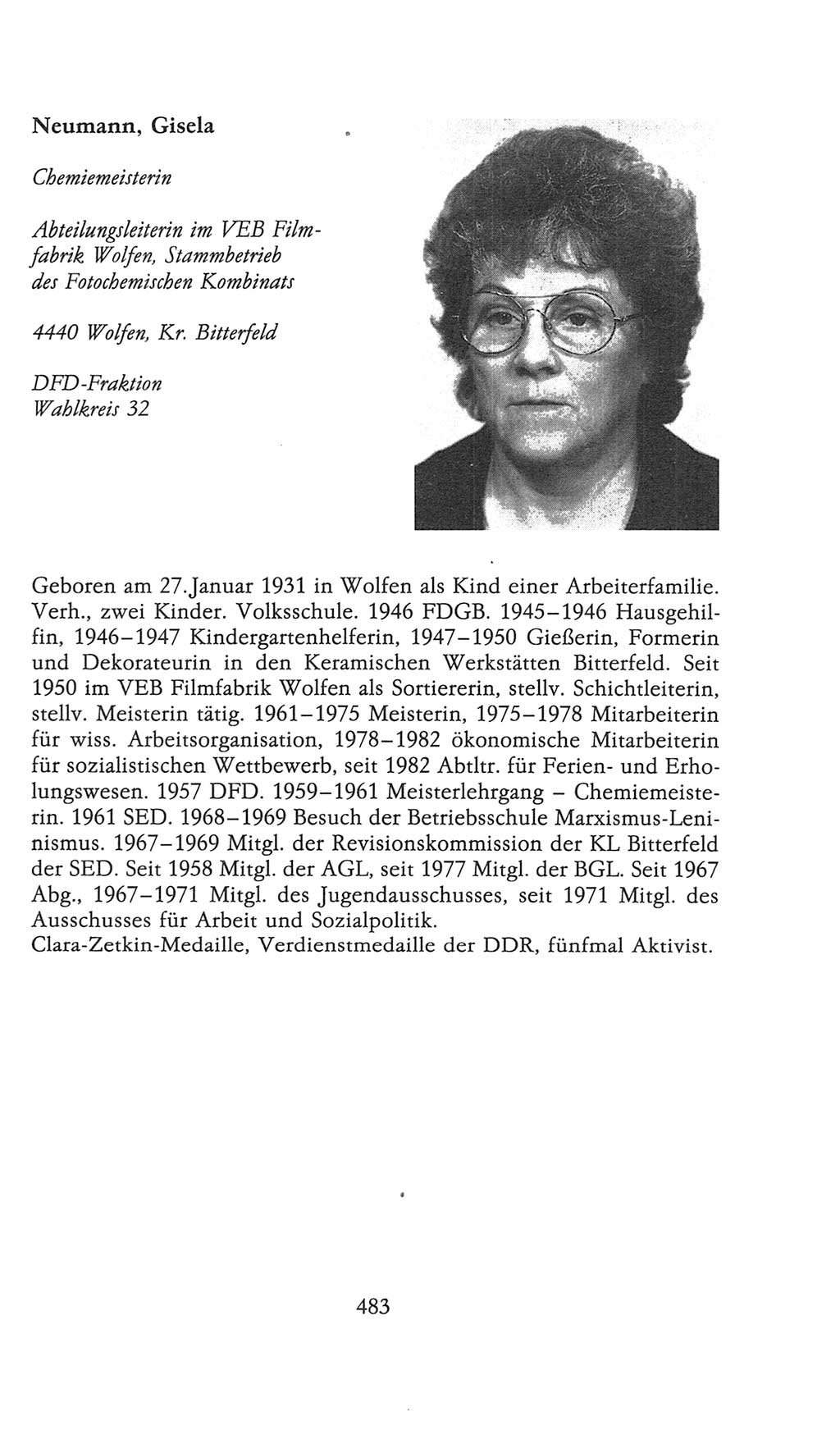 Volkskammer (VK) der Deutschen Demokratischen Republik (DDR), 9. Wahlperiode 1986-1990, Seite 483 (VK. DDR 9. WP. 1986-1990, S. 483)