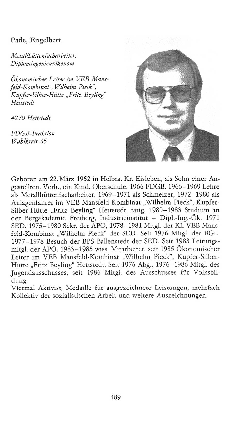Volkskammer (VK) der Deutschen Demokratischen Republik (DDR), 9. Wahlperiode 1986-1990, Seite 489 (VK. DDR 9. WP. 1986-1990, S. 489)