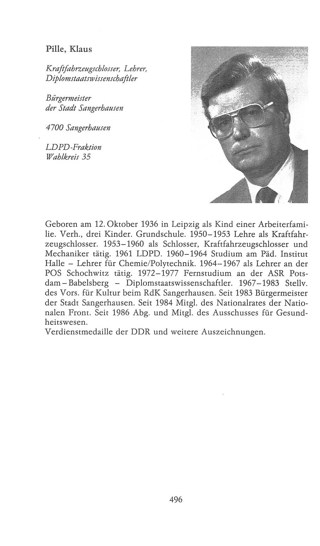 Volkskammer (VK) der Deutschen Demokratischen Republik (DDR), 9. Wahlperiode 1986-1990, Seite 496 (VK. DDR 9. WP. 1986-1990, S. 496)