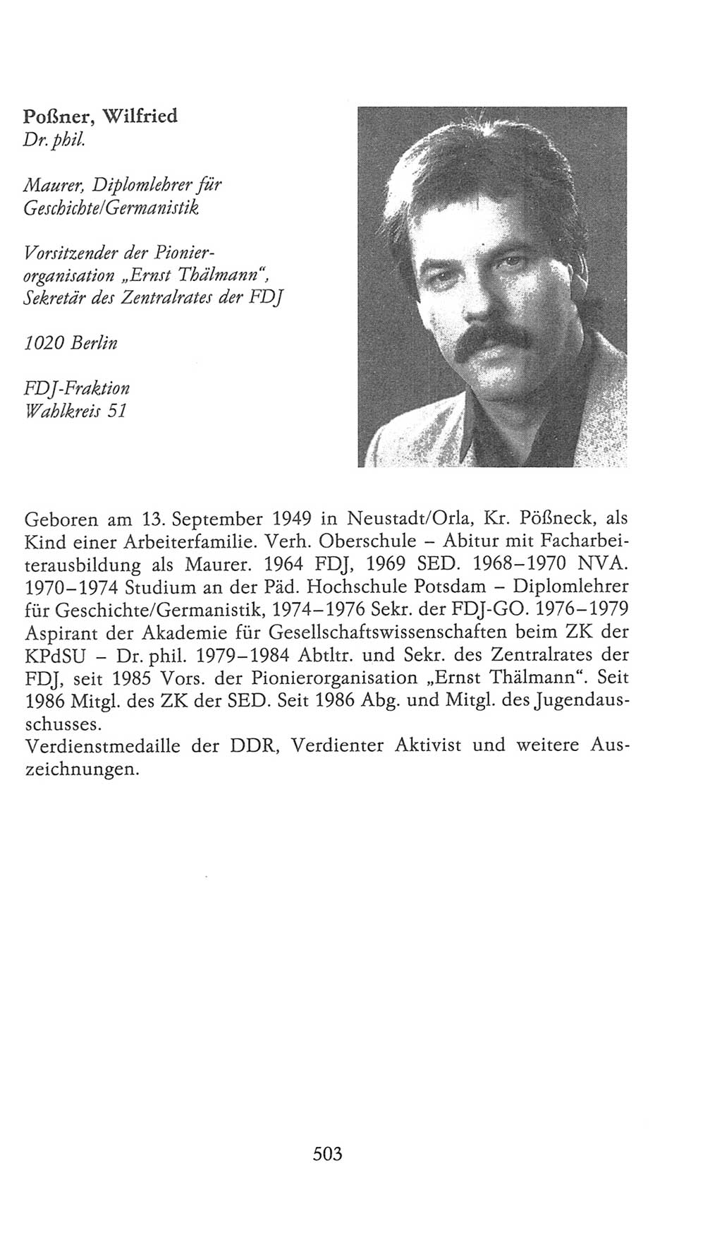Volkskammer (VK) der Deutschen Demokratischen Republik (DDR), 9. Wahlperiode 1986-1990, Seite 503 (VK. DDR 9. WP. 1986-1990, S. 503)