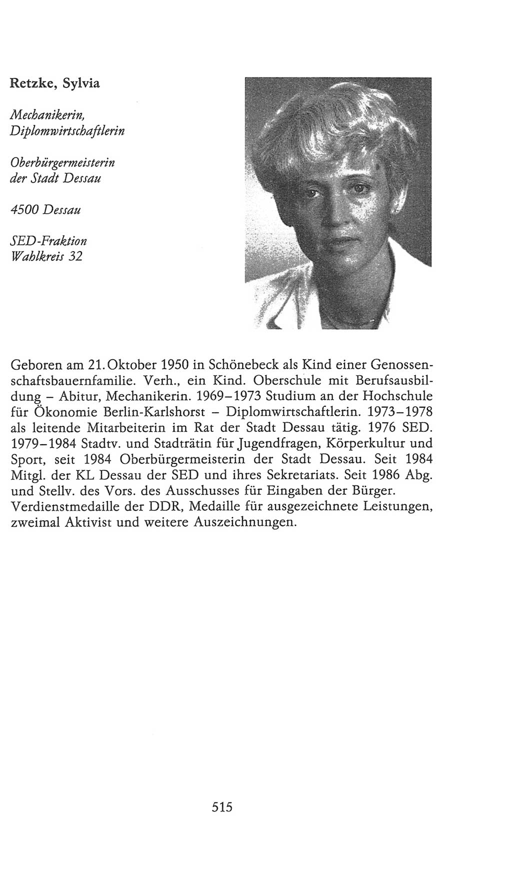 Volkskammer (VK) der Deutschen Demokratischen Republik (DDR), 9. Wahlperiode 1986-1990, Seite 515 (VK. DDR 9. WP. 1986-1990, S. 515)