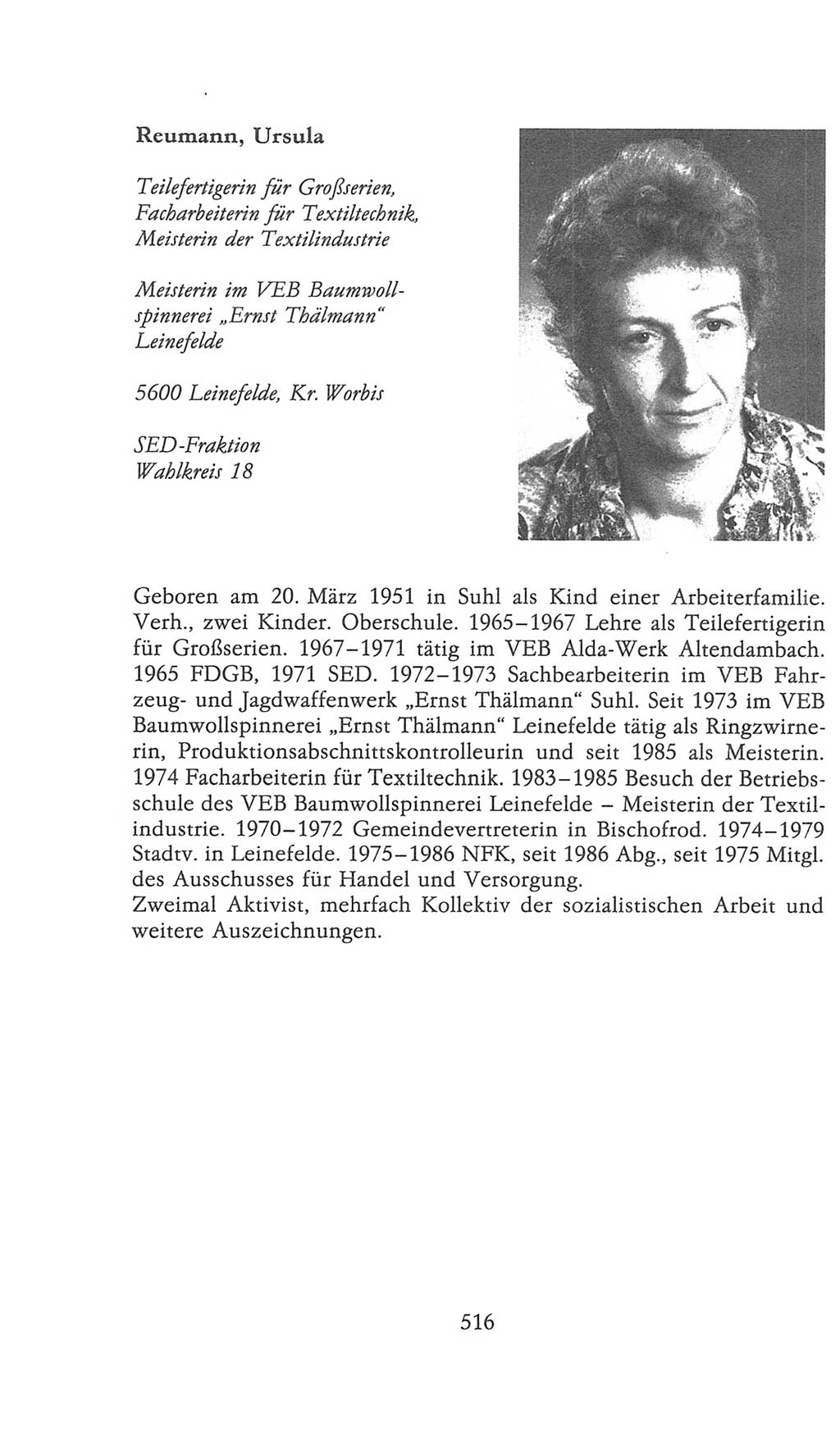 Volkskammer (VK) der Deutschen Demokratischen Republik (DDR), 9. Wahlperiode 1986-1990, Seite 516 (VK. DDR 9. WP. 1986-1990, S. 516)