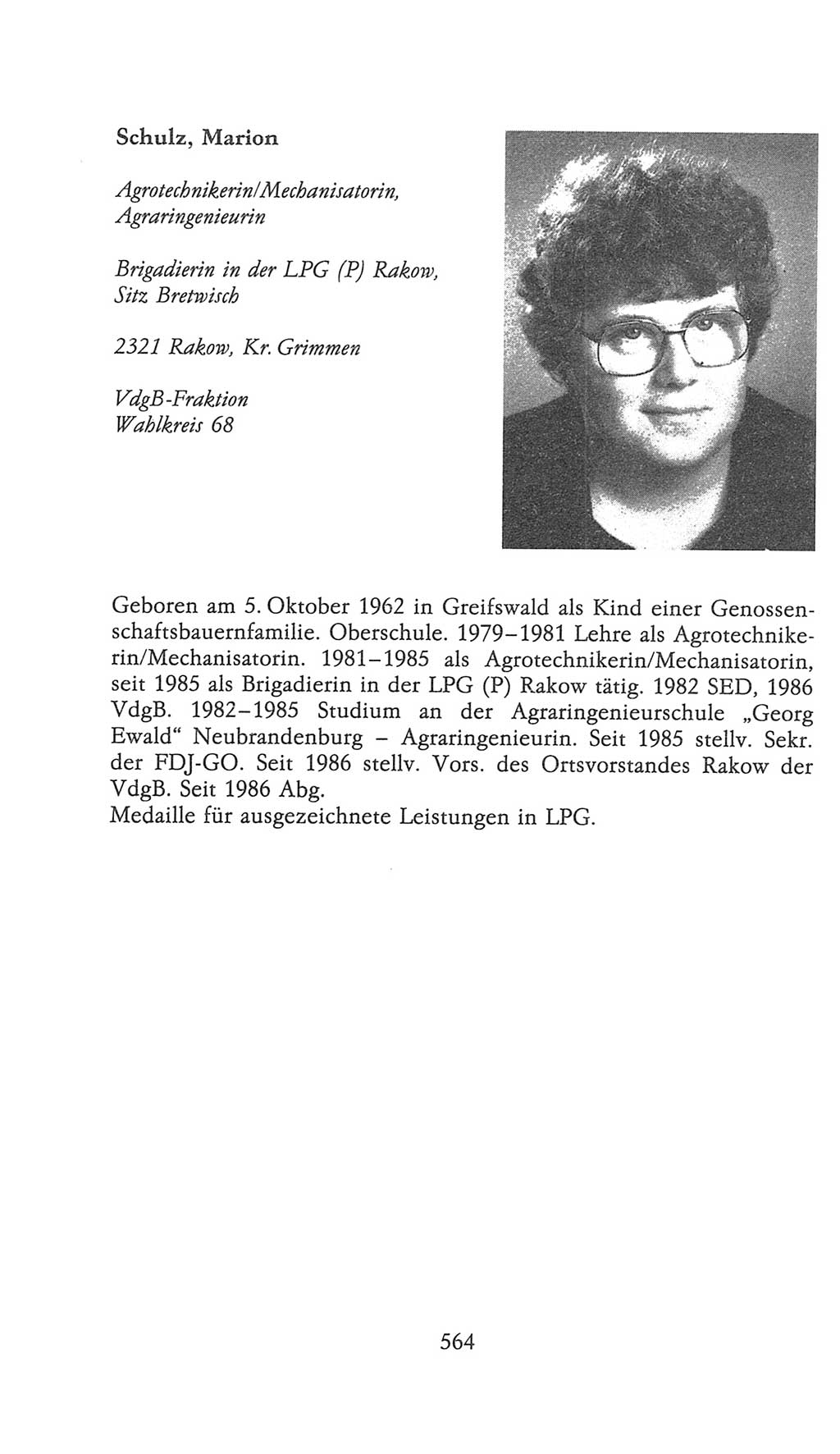 Volkskammer (VK) der Deutschen Demokratischen Republik (DDR), 9. Wahlperiode 1986-1990, Seite 564 (VK. DDR 9. WP. 1986-1990, S. 564)