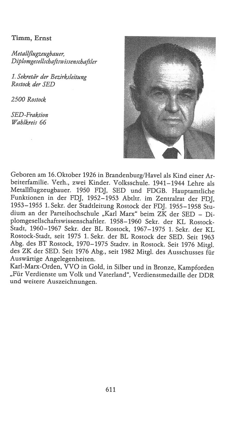 Volkskammer (VK) der Deutschen Demokratischen Republik (DDR), 9. Wahlperiode 1986-1990, Seite 611 (VK. DDR 9. WP. 1986-1990, S. 611)
