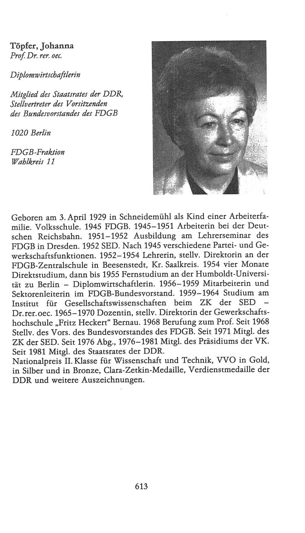 Volkskammer (VK) der Deutschen Demokratischen Republik (DDR), 9. Wahlperiode 1986-1990, Seite 613 (VK. DDR 9. WP. 1986-1990, S. 613)