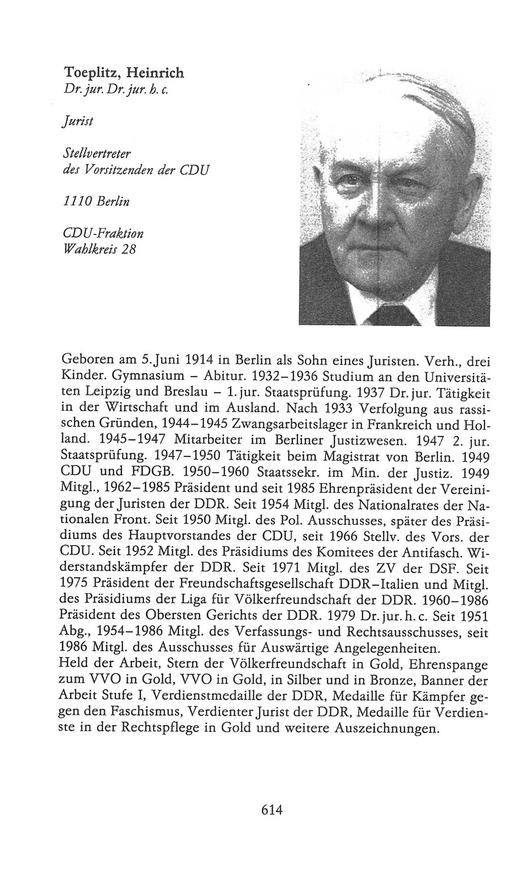 Volkskammer (VK) der Deutschen Demokratischen Republik (DDR), 9. Wahlperiode 1986-1990, Seite 614 (VK. DDR 9. WP. 1986-1990, S. 614)