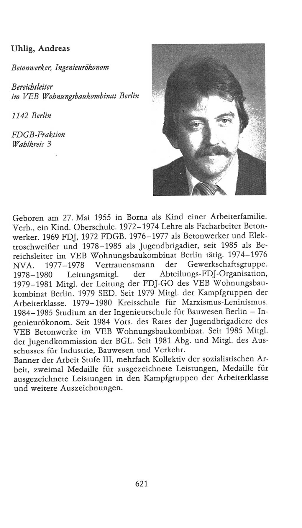 Volkskammer (VK) der Deutschen Demokratischen Republik (DDR), 9. Wahlperiode 1986-1990, Seite 621 (VK. DDR 9. WP. 1986-1990, S. 621)