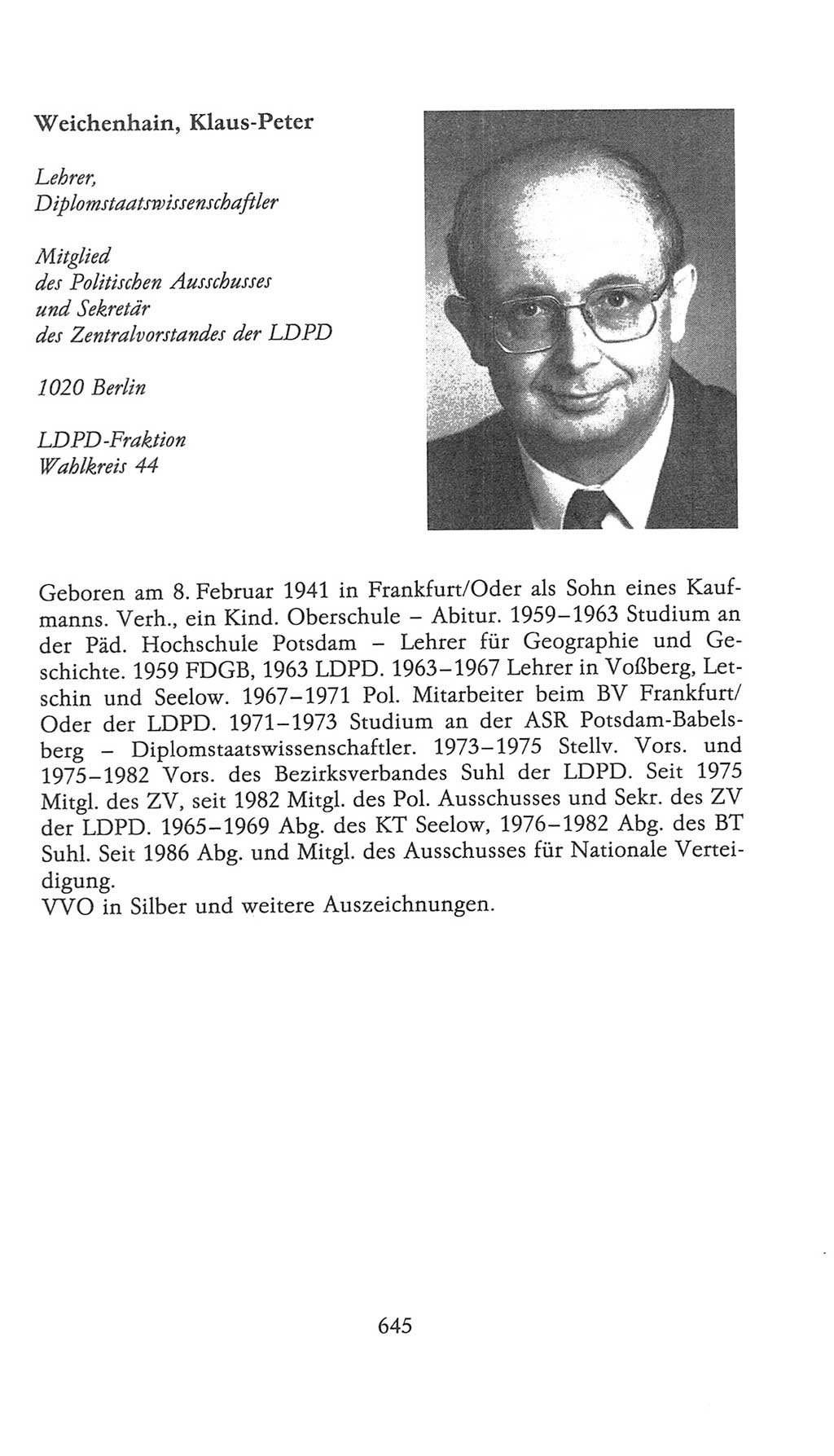 Volkskammer (VK) der Deutschen Demokratischen Republik (DDR), 9. Wahlperiode 1986-1990, Seite 645 (VK. DDR 9. WP. 1986-1990, S. 645)