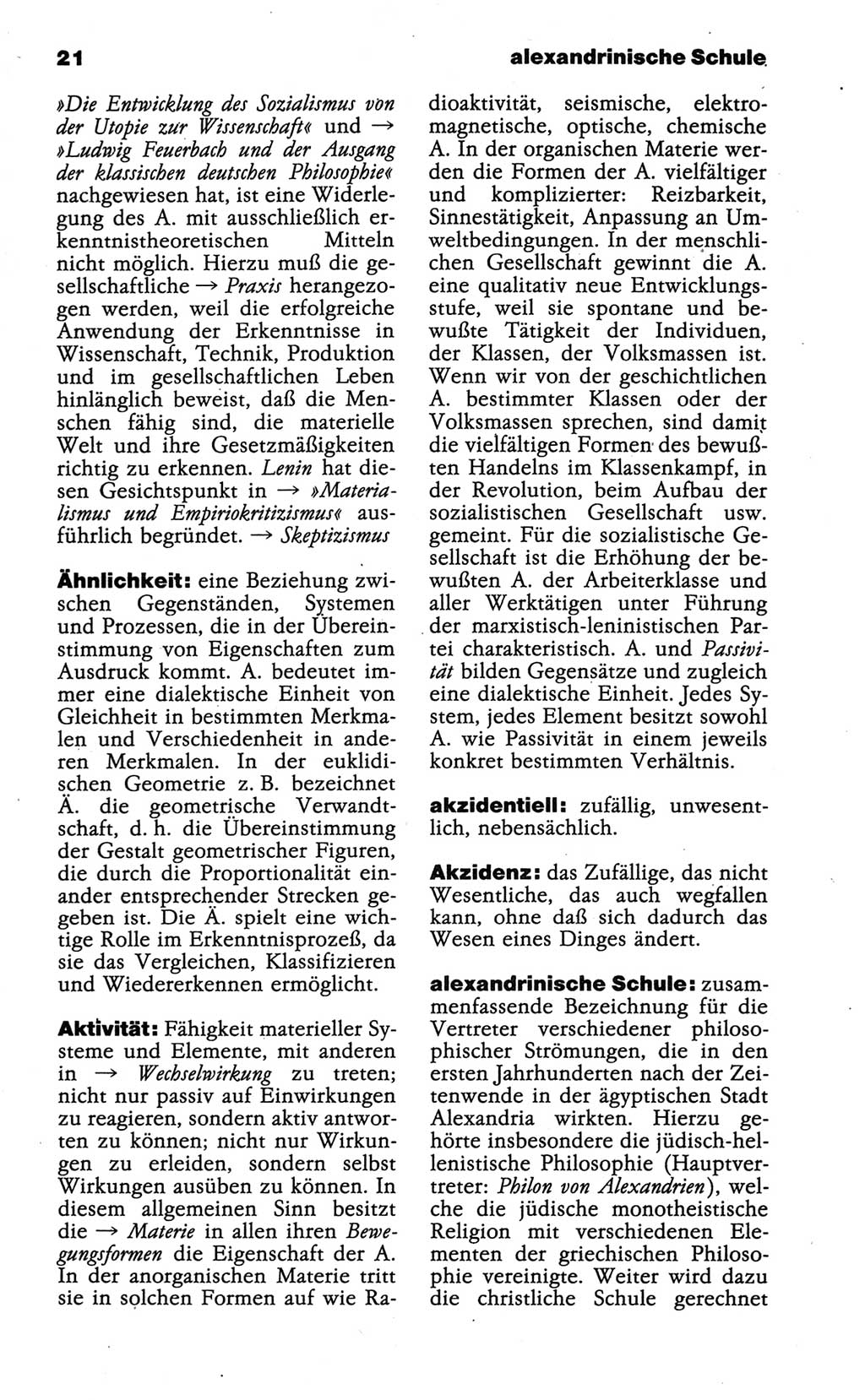 Wörterbuch der marxistisch-leninistischen Philosophie [Deutsche Demokratische Republik (DDR)] 1986, Seite 21 (Wb. ML Phil. DDR 1986, S. 21)