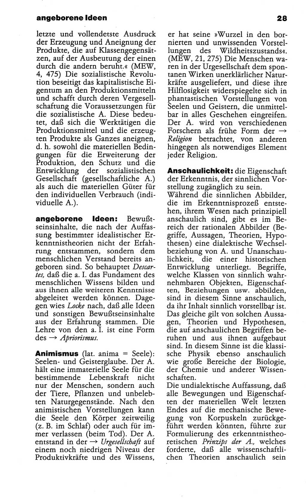 Wörterbuch der marxistisch-leninistischen Philosophie [Deutsche Demokratische Republik (DDR)] 1986, Seite 28 (Wb. ML Phil. DDR 1986, S. 28)