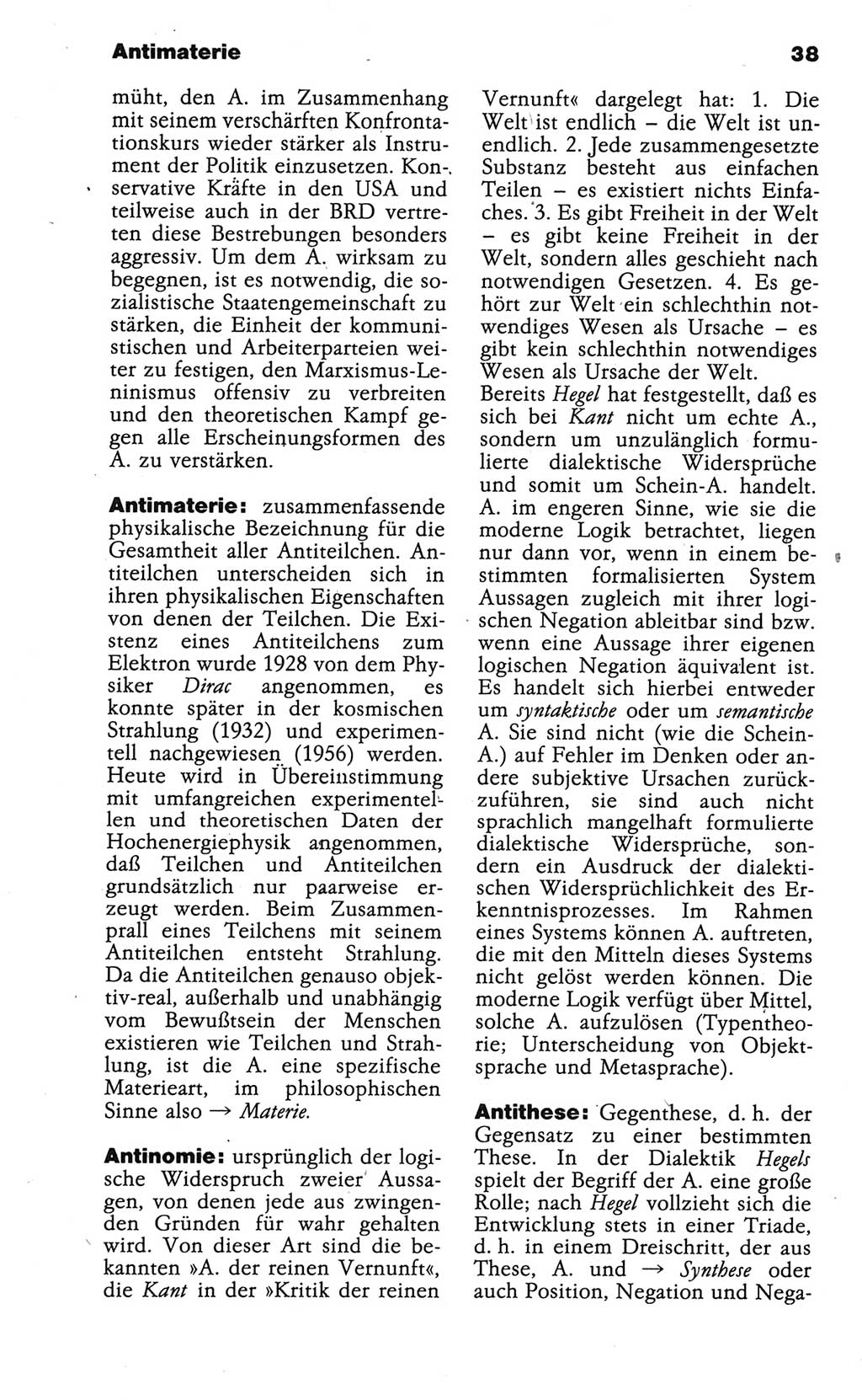 Wörterbuch der marxistisch-leninistischen Philosophie [Deutsche Demokratische Republik (DDR)] 1986, Seite 38 (Wb. ML Phil. DDR 1986, S. 38)