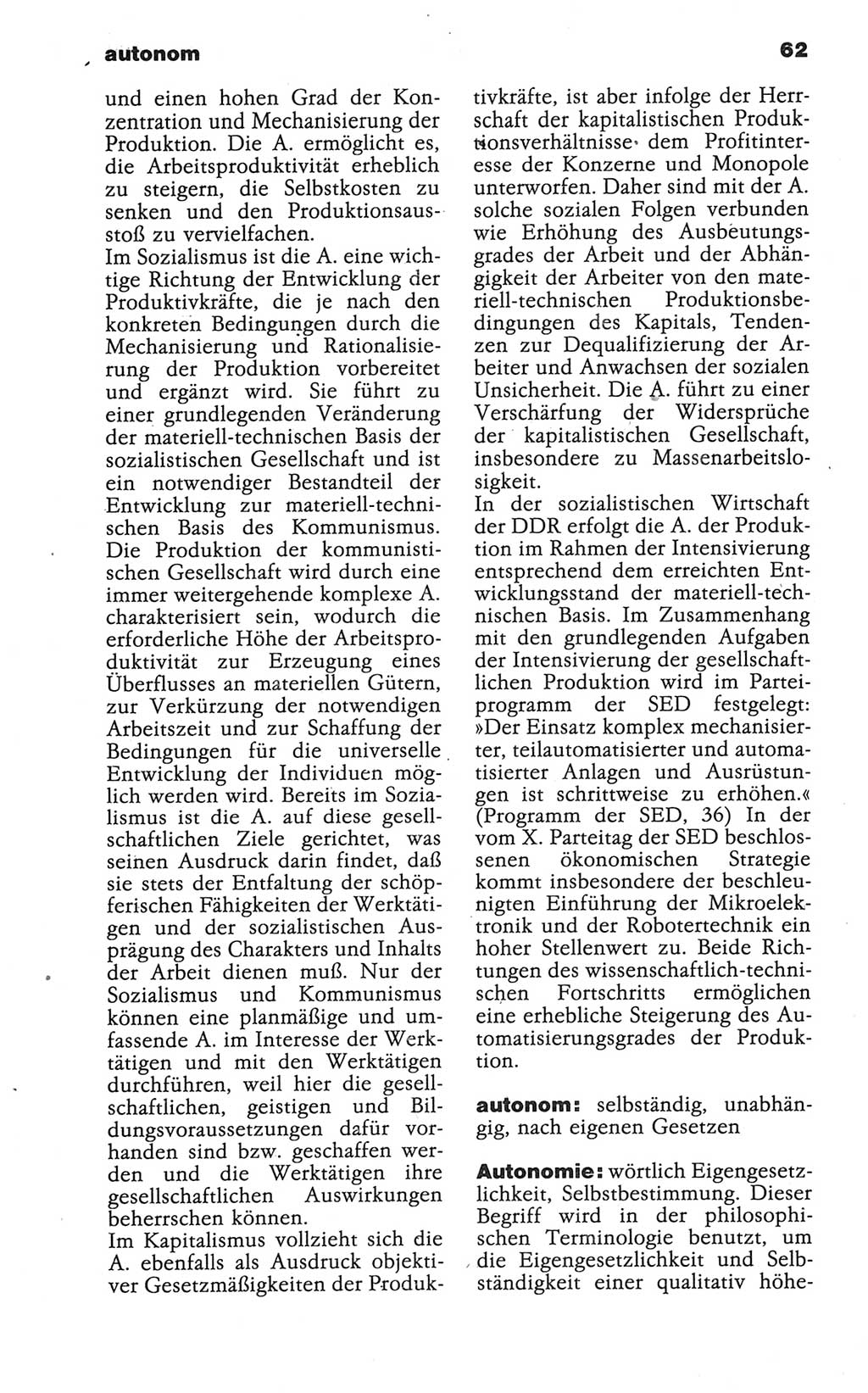 Wörterbuch der marxistisch-leninistischen Philosophie [Deutsche Demokratische Republik (DDR)] 1986, Seite 62 (Wb. ML Phil. DDR 1986, S. 62)