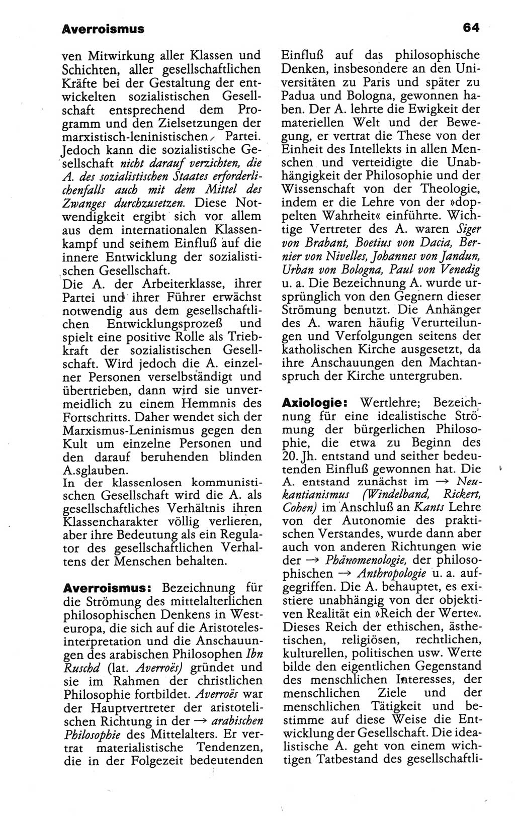 Wörterbuch der marxistisch-leninistischen Philosophie [Deutsche Demokratische Republik (DDR)] 1986, Seite 64 (Wb. ML Phil. DDR 1986, S. 64)