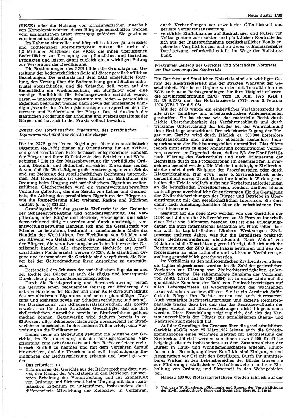 Neue Justiz (NJ), Zeitschrift für sozialistisches Recht und Gesetzlichkeit [Deutsche Demokratische Republik (DDR)], 40. Jahrgang 1986, Seite 8 (NJ DDR 1986, S. 8)