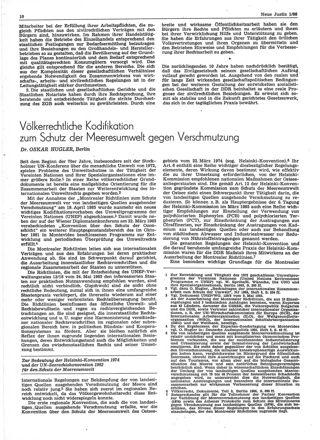 Neue Justiz (NJ), Zeitschrift für sozialistisches Recht und Gesetzlichkeit [Deutsche Demokratische Republik (DDR)], 40. Jahrgang 1986, Seite 10 (NJ DDR 1986, S. 10)