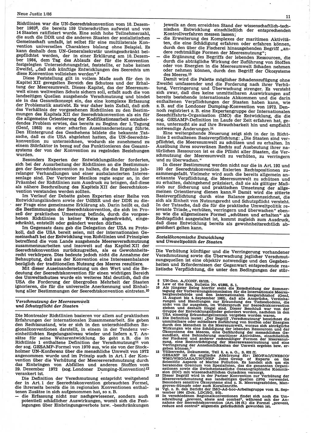 Neue Justiz (NJ), Zeitschrift für sozialistisches Recht und Gesetzlichkeit [Deutsche Demokratische Republik (DDR)], 40. Jahrgang 1986, Seite 11 (NJ DDR 1986, S. 11)