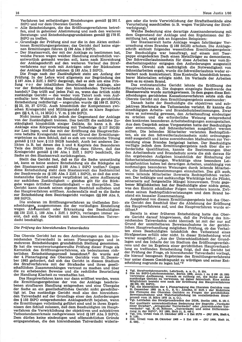 Neue Justiz (NJ), Zeitschrift für sozialistisches Recht und Gesetzlichkeit [Deutsche Demokratische Republik (DDR)], 40. Jahrgang 1986, Seite 16 (NJ DDR 1986, S. 16)