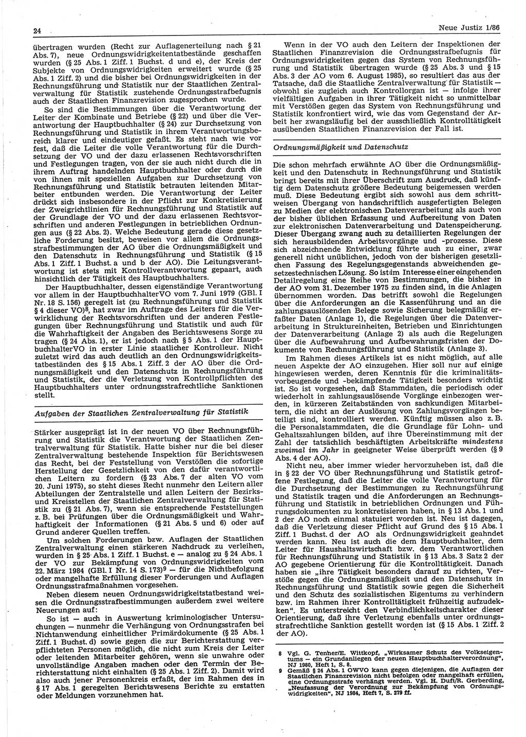 Neue Justiz (NJ), Zeitschrift für sozialistisches Recht und Gesetzlichkeit [Deutsche Demokratische Republik (DDR)], 40. Jahrgang 1986, Seite 24 (NJ DDR 1986, S. 24)