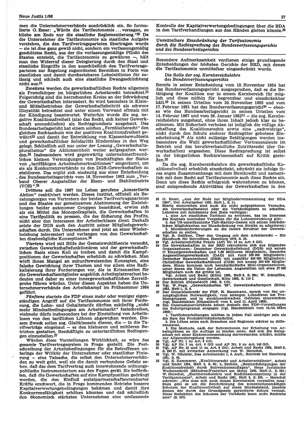 Neue Justiz (NJ), Zeitschrift für sozialistisches Recht und Gesetzlichkeit [Deutsche Demokratische Republik (DDR)], 40. Jahrgang 1986, Seite 27 (NJ DDR 1986, S. 27)