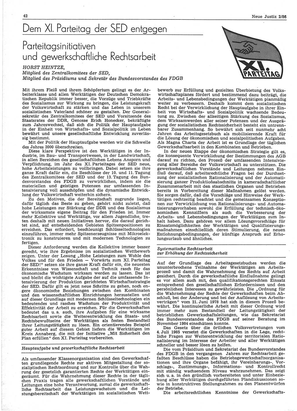 Neue Justiz (NJ), Zeitschrift für sozialistisches Recht und Gesetzlichkeit [Deutsche Demokratische Republik (DDR)], 40. Jahrgang 1986, Seite 42 (NJ DDR 1986, S. 42)