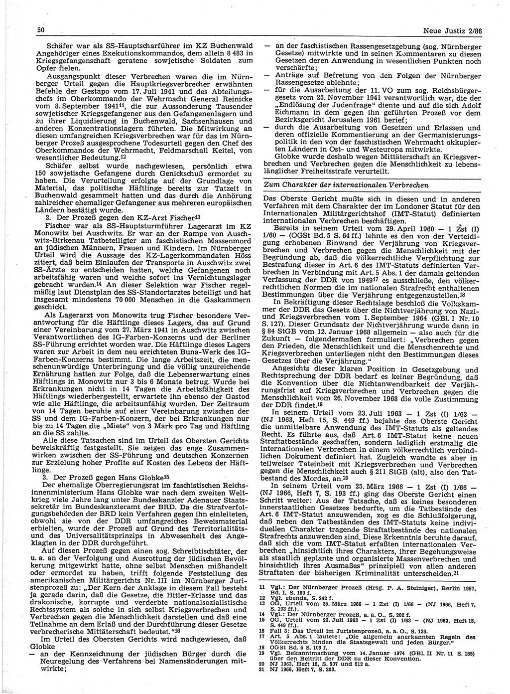 Neue Justiz (NJ), Zeitschrift für sozialistisches Recht und Gesetzlichkeit [Deutsche Demokratische Republik (DDR)], 40. Jahrgang 1986, Seite 50 (NJ DDR 1986, S. 50)