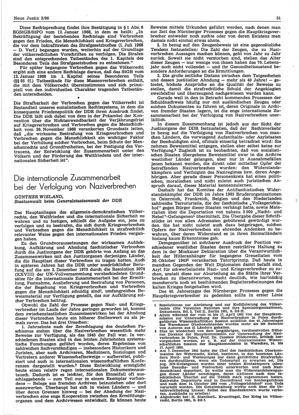 Neue Justiz (NJ), Zeitschrift für sozialistisches Recht und Gesetzlichkeit [Deutsche Demokratische Republik (DDR)], 40. Jahrgang 1986, Seite 51 (NJ DDR 1986, S. 51)
