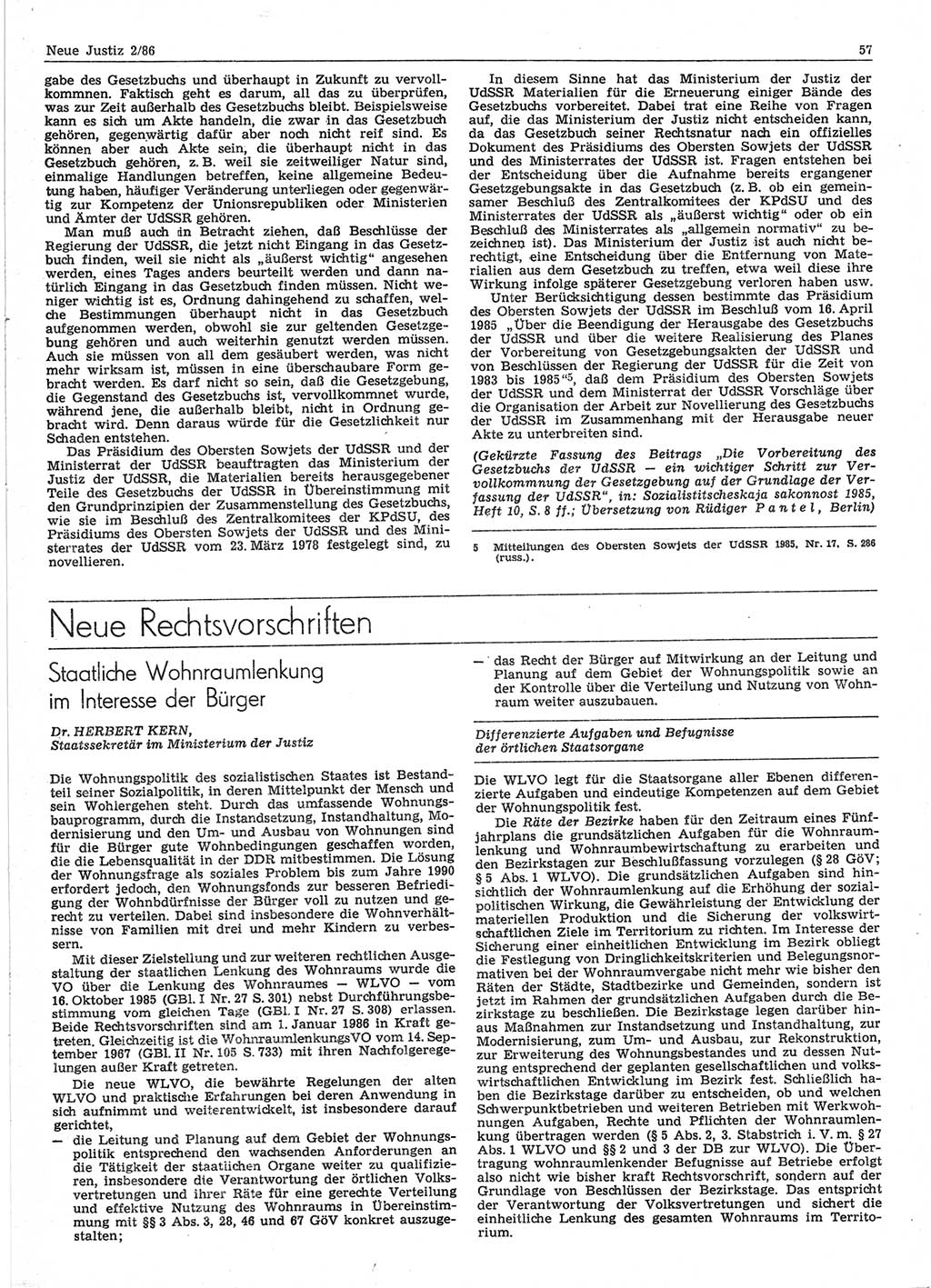 Neue Justiz (NJ), Zeitschrift für sozialistisches Recht und Gesetzlichkeit [Deutsche Demokratische Republik (DDR)], 40. Jahrgang 1986, Seite 57 (NJ DDR 1986, S. 57)