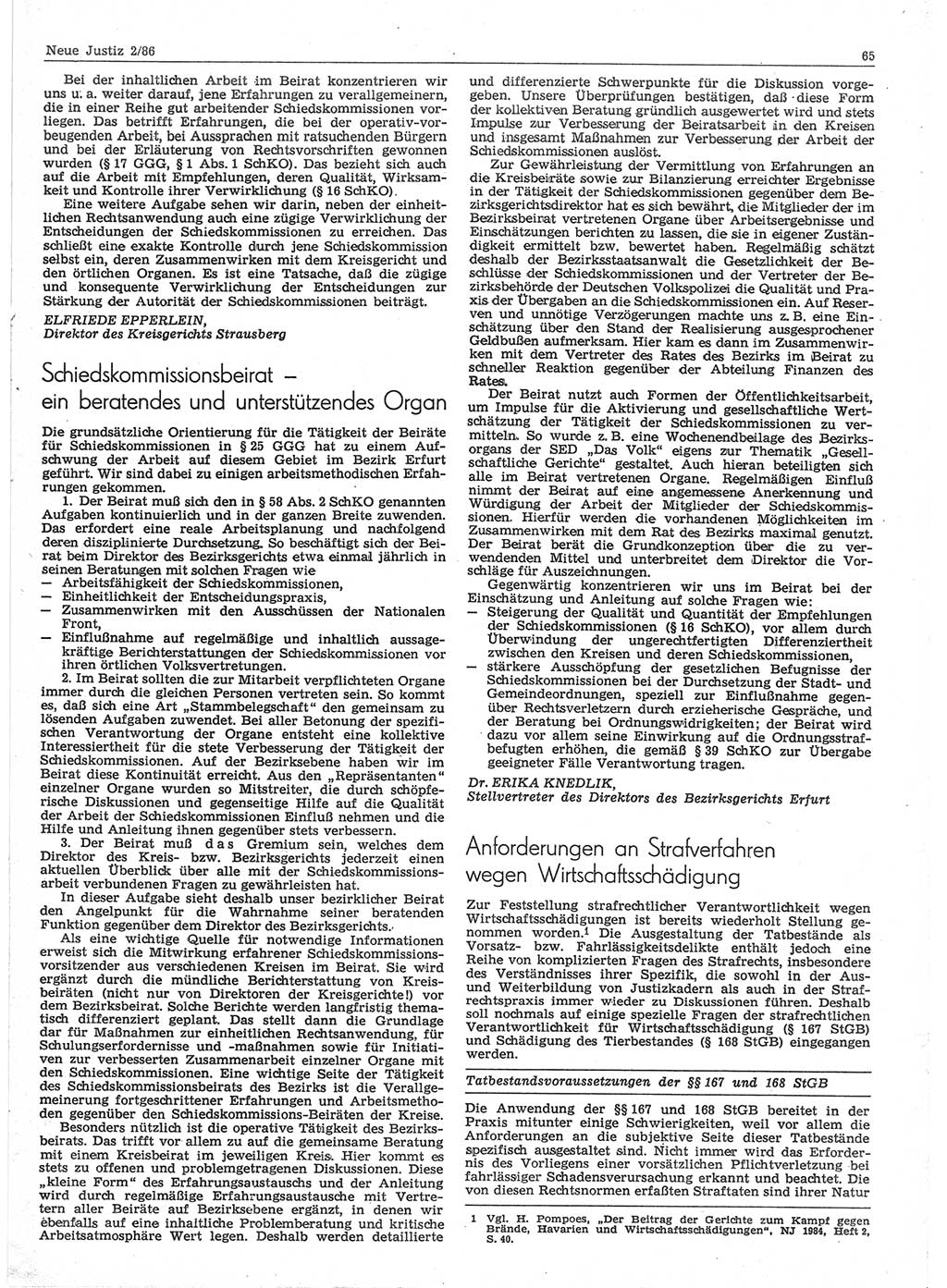 Neue Justiz (NJ), Zeitschrift für sozialistisches Recht und Gesetzlichkeit [Deutsche Demokratische Republik (DDR)], 40. Jahrgang 1986, Seite 65 (NJ DDR 1986, S. 65)