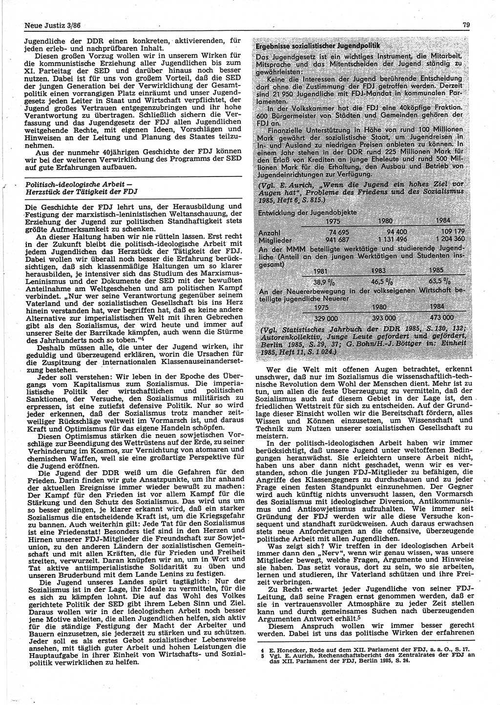 Neue Justiz (NJ), Zeitschrift für sozialistisches Recht und Gesetzlichkeit [Deutsche Demokratische Republik (DDR)], 40. Jahrgang 1986, Seite 79 (NJ DDR 1986, S. 79)
