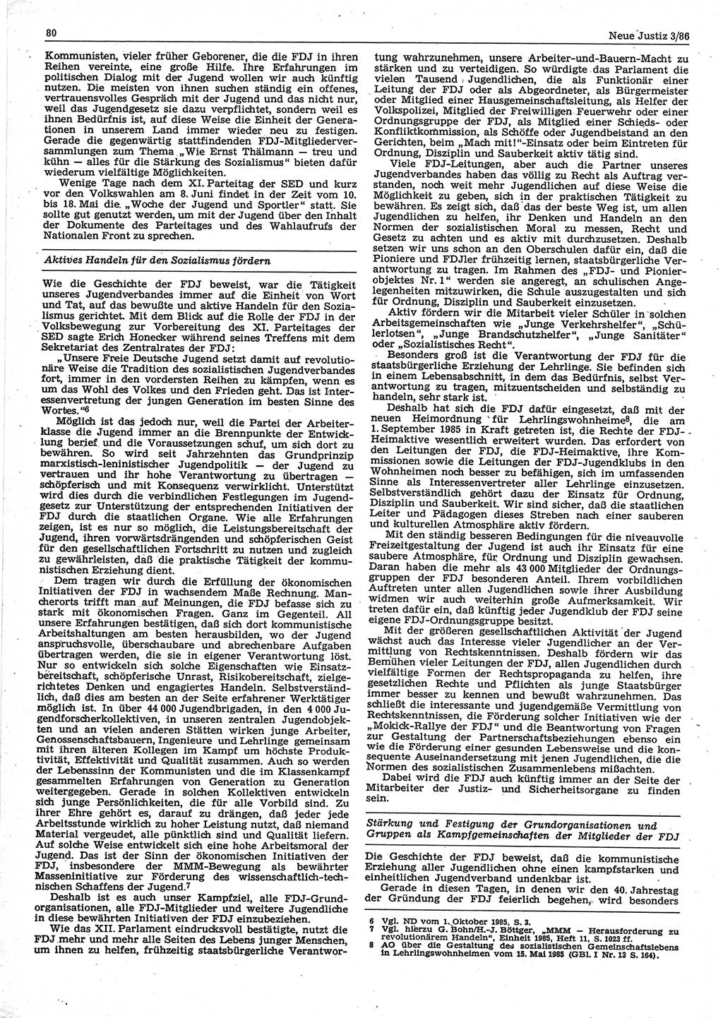 Neue Justiz (NJ), Zeitschrift für sozialistisches Recht und Gesetzlichkeit [Deutsche Demokratische Republik (DDR)], 40. Jahrgang 1986, Seite 80 (NJ DDR 1986, S. 80)