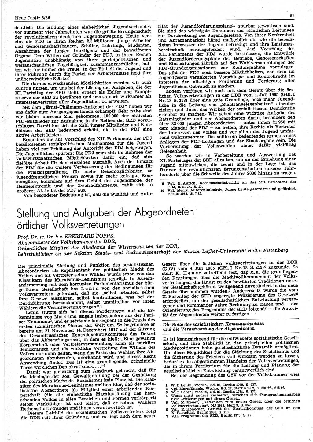 Neue Justiz (NJ), Zeitschrift für sozialistisches Recht und Gesetzlichkeit [Deutsche Demokratische Republik (DDR)], 40. Jahrgang 1986, Seite 81 (NJ DDR 1986, S. 81)