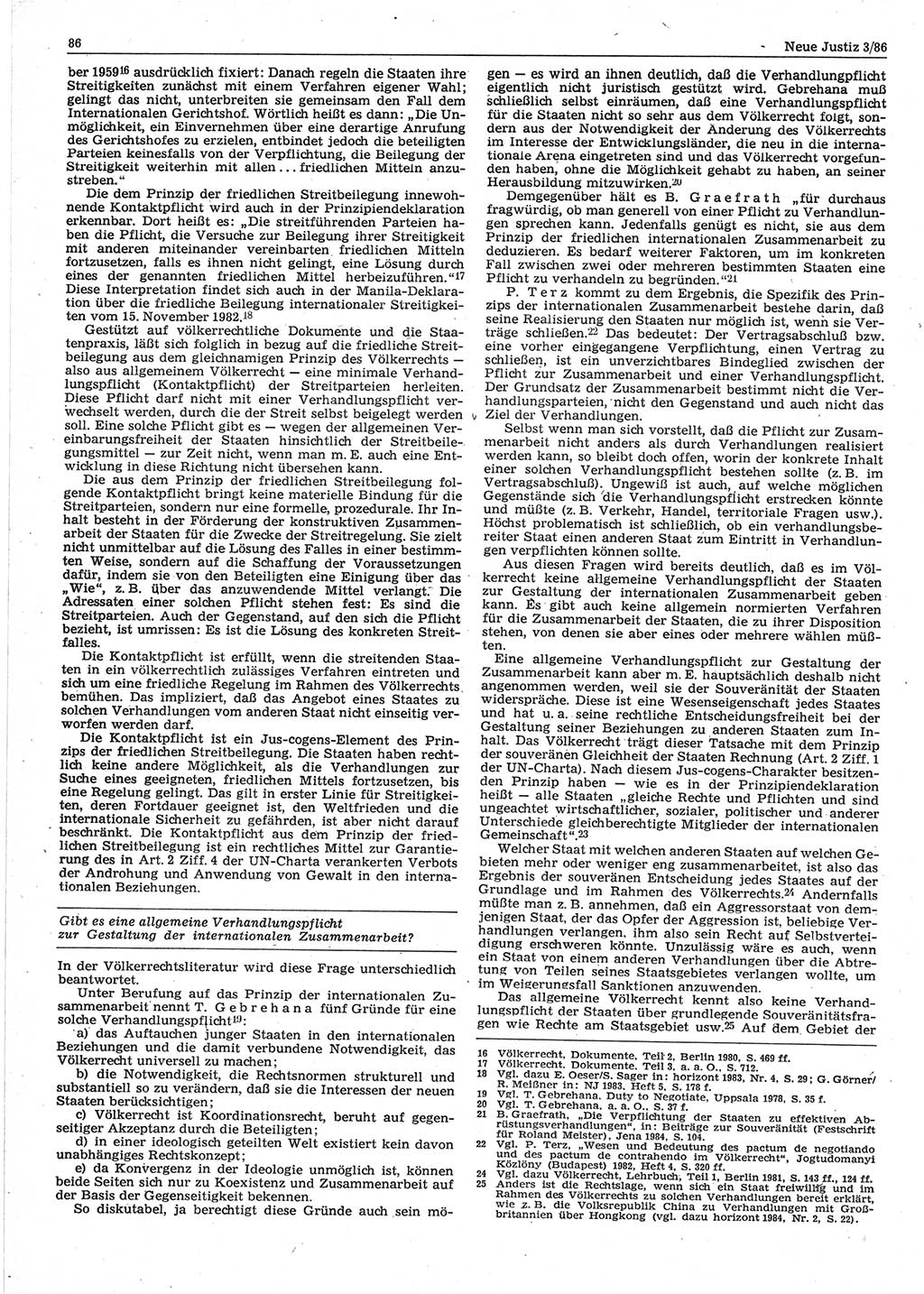 Neue Justiz (NJ), Zeitschrift für sozialistisches Recht und Gesetzlichkeit [Deutsche Demokratische Republik (DDR)], 40. Jahrgang 1986, Seite 86 (NJ DDR 1986, S. 86)