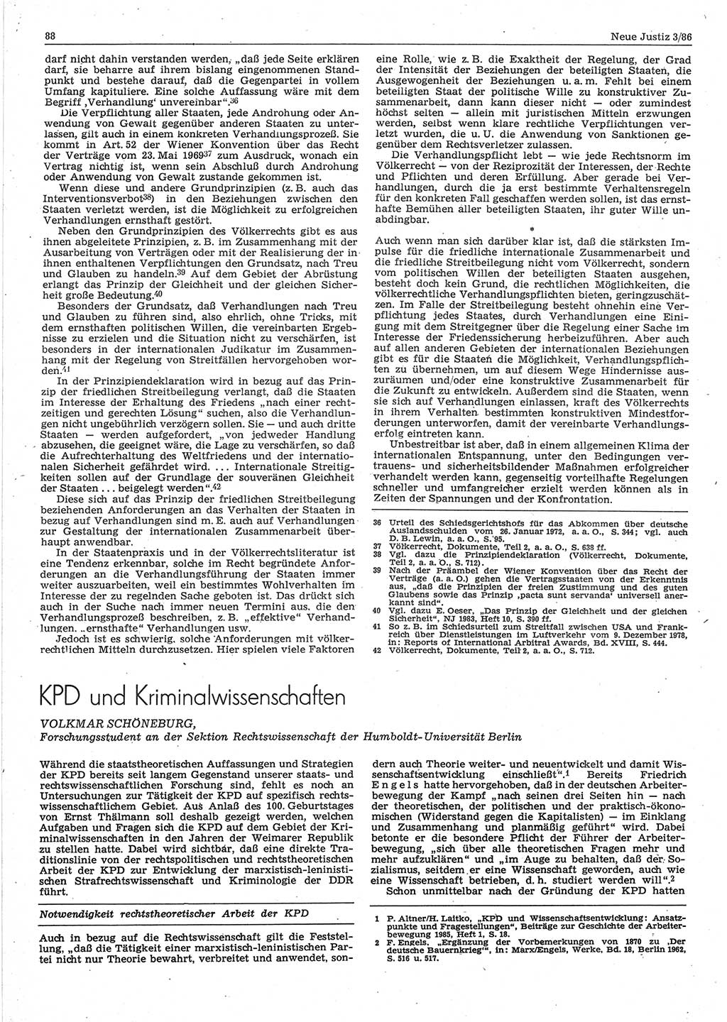 Neue Justiz (NJ), Zeitschrift für sozialistisches Recht und Gesetzlichkeit [Deutsche Demokratische Republik (DDR)], 40. Jahrgang 1986, Seite 88 (NJ DDR 1986, S. 88)