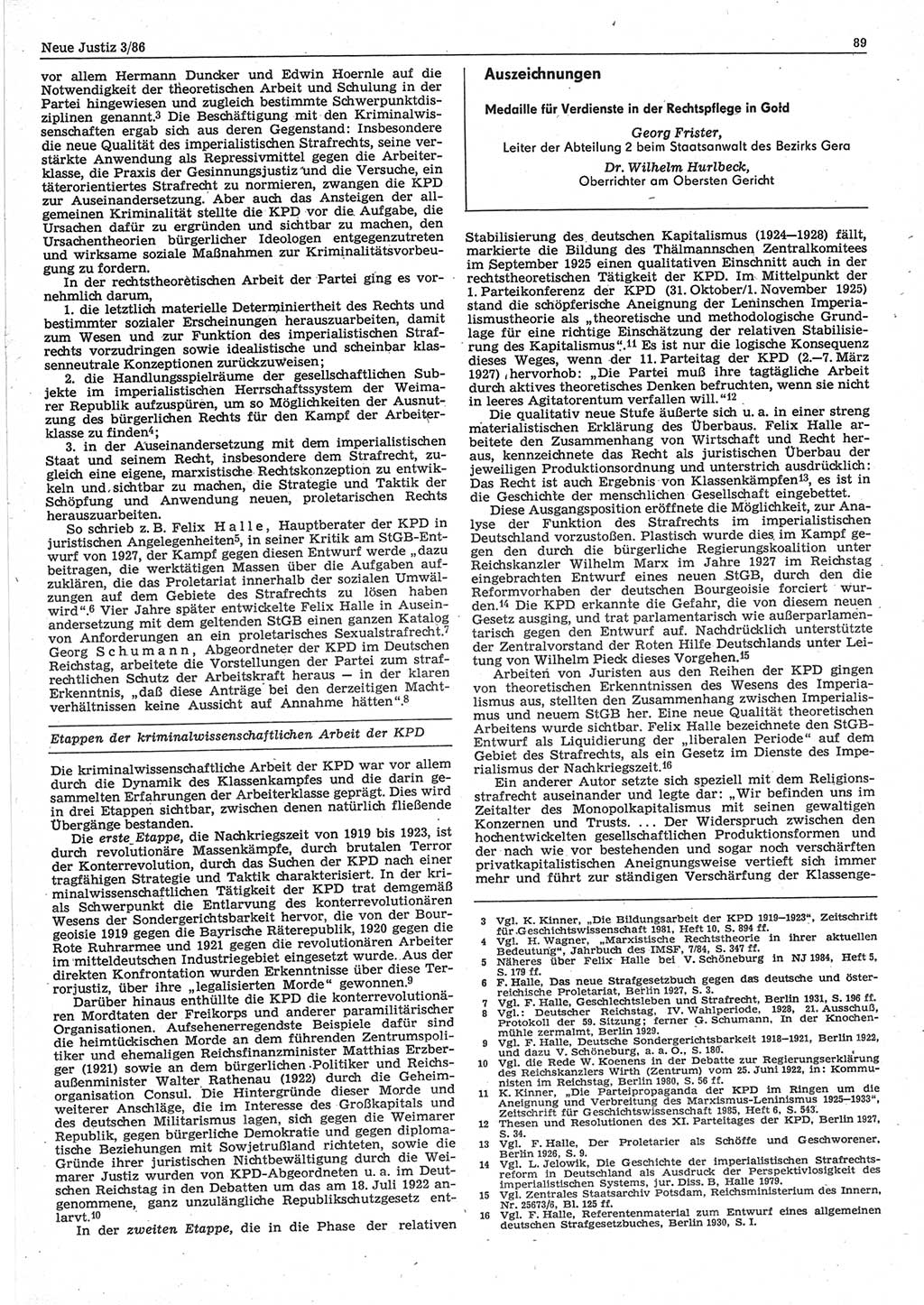 Neue Justiz (NJ), Zeitschrift für sozialistisches Recht und Gesetzlichkeit [Deutsche Demokratische Republik (DDR)], 40. Jahrgang 1986, Seite 89 (NJ DDR 1986, S. 89)