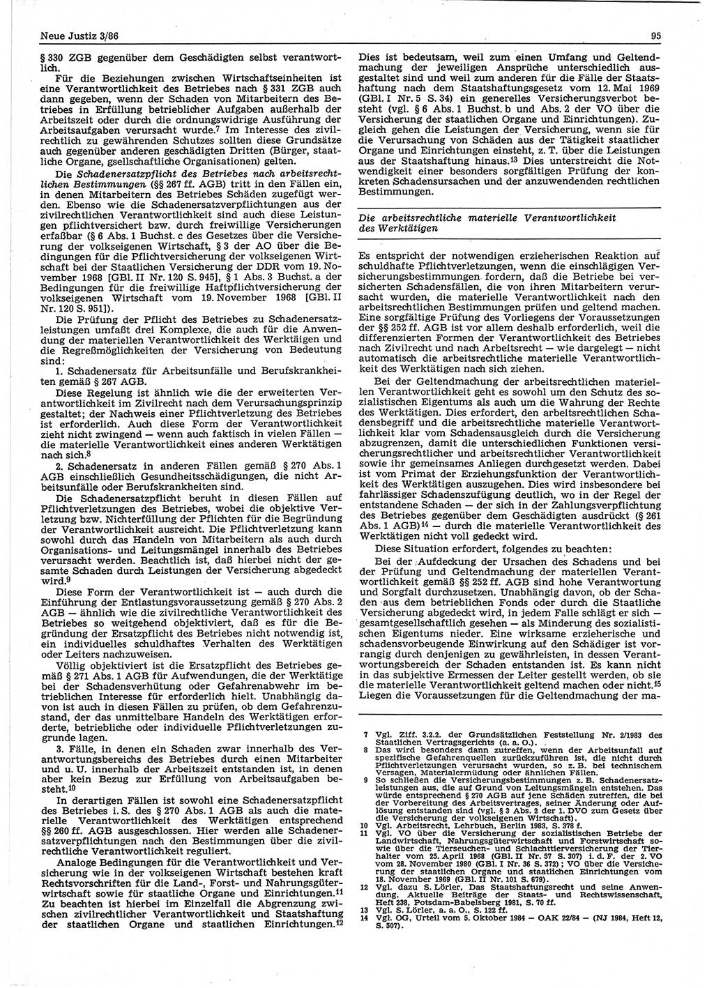 Neue Justiz (NJ), Zeitschrift für sozialistisches Recht und Gesetzlichkeit [Deutsche Demokratische Republik (DDR)], 40. Jahrgang 1986, Seite 95 (NJ DDR 1986, S. 95)