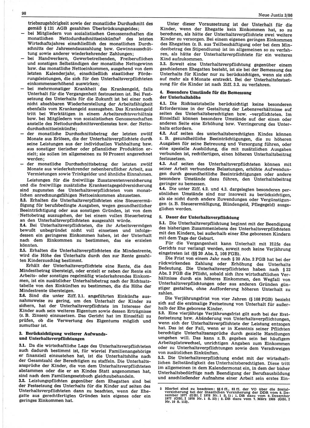 Neue Justiz (NJ), Zeitschrift für sozialistisches Recht und Gesetzlichkeit [Deutsche Demokratische Republik (DDR)], 40. Jahrgang 1986, Seite 98 (NJ DDR 1986, S. 98)