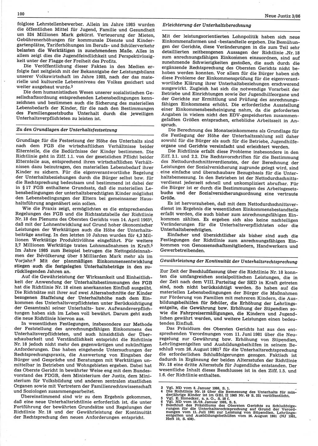 Neue Justiz (NJ), Zeitschrift für sozialistisches Recht und Gesetzlichkeit [Deutsche Demokratische Republik (DDR)], 40. Jahrgang 1986, Seite 100 (NJ DDR 1986, S. 100)