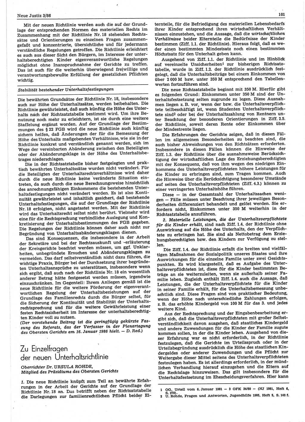 Neue Justiz (NJ), Zeitschrift für sozialistisches Recht und Gesetzlichkeit [Deutsche Demokratische Republik (DDR)], 40. Jahrgang 1986, Seite 101 (NJ DDR 1986, S. 101)