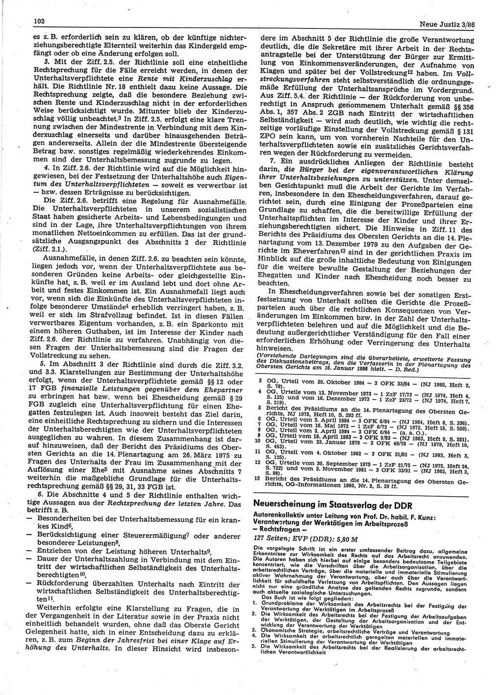 Neue Justiz (NJ), Zeitschrift für sozialistisches Recht und Gesetzlichkeit [Deutsche Demokratische Republik (DDR)], 40. Jahrgang 1986, Seite 102 (NJ DDR 1986, S. 102)