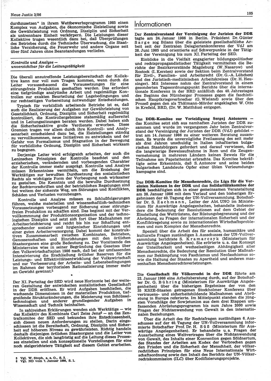 Neue Justiz (NJ), Zeitschrift für sozialistisches Recht und Gesetzlichkeit [Deutsche Demokratische Republik (DDR)], 40. Jahrgang 1986, Seite 105 (NJ DDR 1986, S. 105)