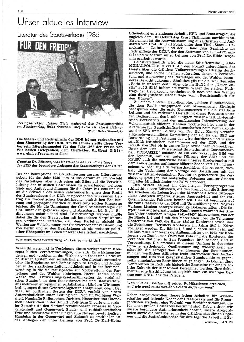 Neue Justiz (NJ), Zeitschrift für sozialistisches Recht und Gesetzlichkeit [Deutsche Demokratische Republik (DDR)], 40. Jahrgang 1986, Seite 108 (NJ DDR 1986, S. 108)