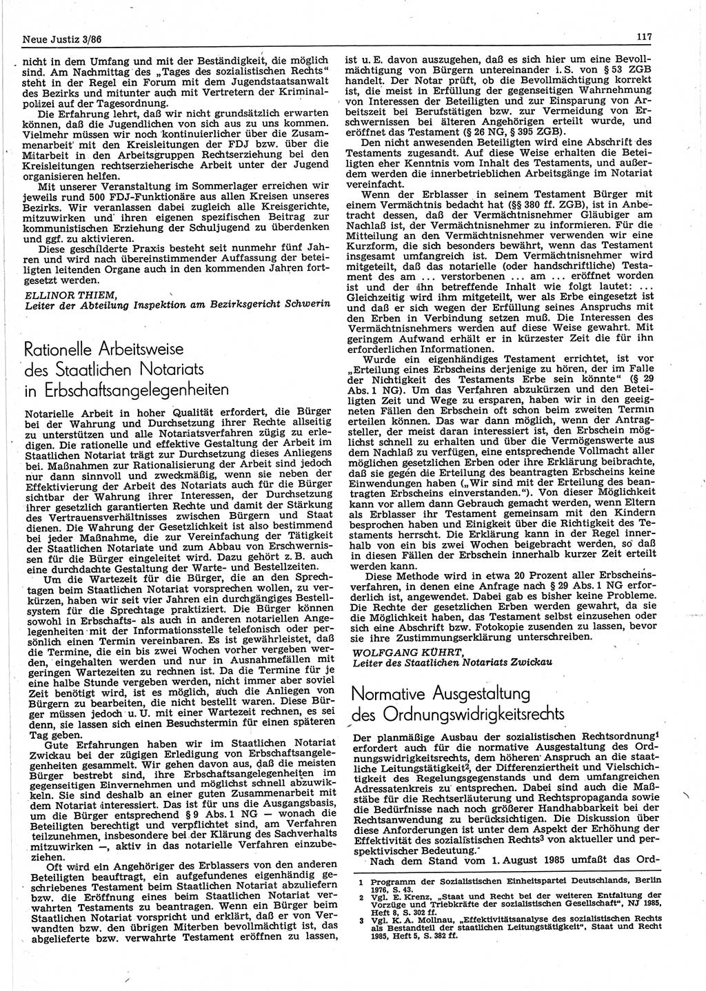 Neue Justiz (NJ), Zeitschrift für sozialistisches Recht und Gesetzlichkeit [Deutsche Demokratische Republik (DDR)], 40. Jahrgang 1986, Seite 117 (NJ DDR 1986, S. 117)