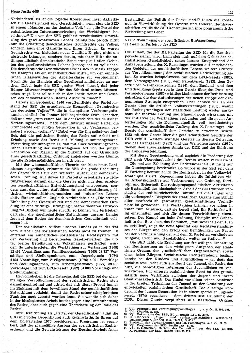 Neue Justiz (NJ), Zeitschrift für sozialistisches Recht und Gesetzlichkeit [Deutsche Demokratische Republik (DDR)], 40. Jahrgang 1986, Seite 127 (NJ DDR 1986, S. 127)