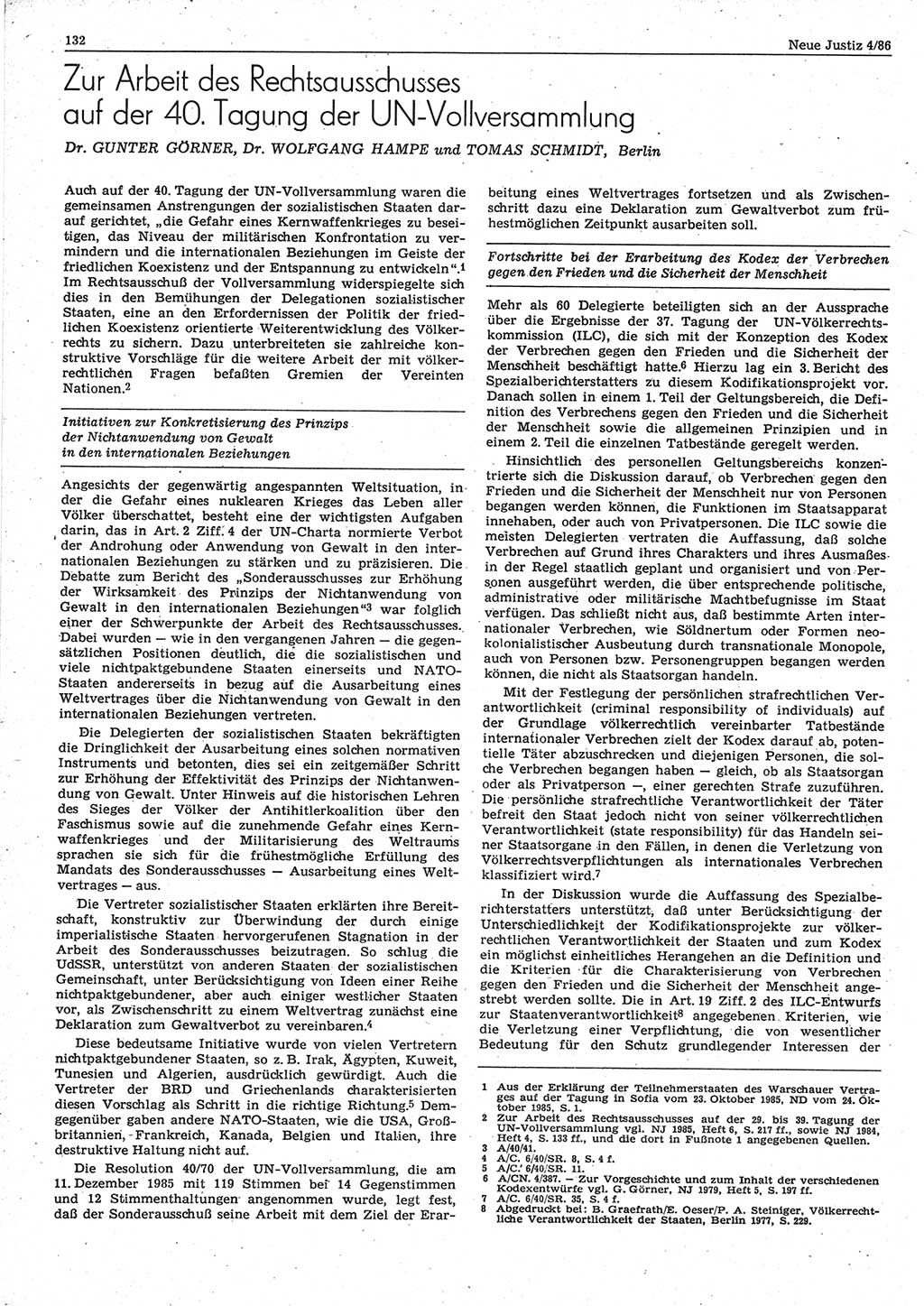 Neue Justiz (NJ), Zeitschrift für sozialistisches Recht und Gesetzlichkeit [Deutsche Demokratische Republik (DDR)], 40. Jahrgang 1986, Seite 132 (NJ DDR 1986, S. 132)